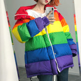 Solid Warm Rainbow Color Parkas Coat Jacket